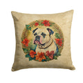 American Bulldog Christmas Flowers Decorative Throw Pillow 14x14 Indoor Outdoor Accent Cushion, Fabric Cover with Insert for Sofa, Bed, Porch & Living Room