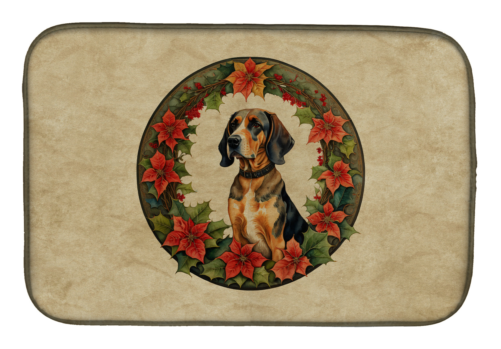 American English Coonhound Christmas Flowers Dish Drying Mat Absorbent Dish Drying Mat Pad for Kitchen Counter Dish Drainer Mat for Countertop, 14 x 21", Multicolor