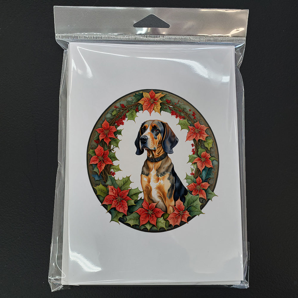 American English Coonhound Christmas Flowers Greeting Cards Pack of 8 Blank Cards with Envelopes Whimsical A7 Size 5x7