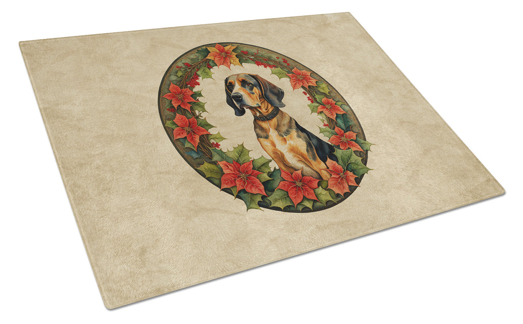 American English Coonhound Christmas Flowers Cutting Board Tempered Glass Kitchen Cutting Surface, Heat Resistant Chopping, Non-Slip Feet, Food Prep & Serving