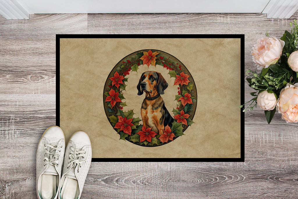 American English Coonhound Christmas Flowers Doormat Indoor Outdoor 18H X 27W Front Door Mat Rugs for Entryway, Non Slip Washable