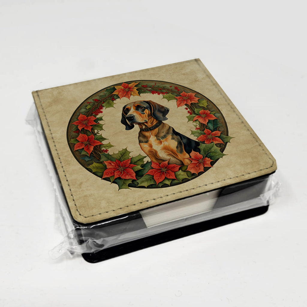 American English Coonhound Christmas Flowers PU Leather Note Paper Holder with Artist-Designed Cover, Desk Accessory, Office Gift