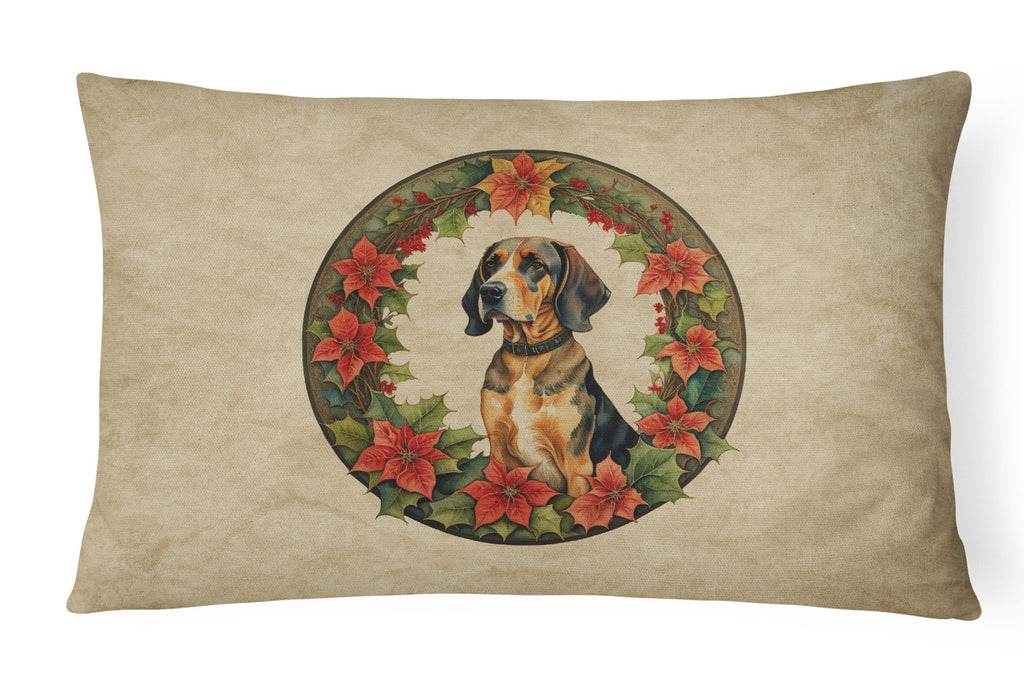 American English Coonhound Christmas Flowers Decorative Throw Pillow 12x16 Indoor Outdoor Accent Cushion, Fabric Cover with Insert for Sofa, Bed, Porch & Living Room