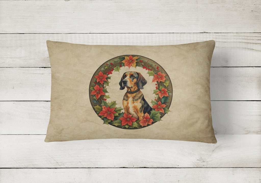 American English Coonhound Christmas Flowers Decorative Throw Pillow 12x16 Indoor Outdoor Accent Cushion, Fabric Cover with Insert for Sofa, Bed, Porch & Living Room