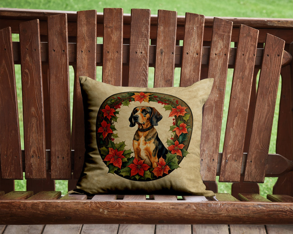 American English Coonhound Christmas Flowers Decorative Throw Pillow 14x14 Indoor Outdoor Accent Cushion, Fabric Cover with Insert for Sofa, Bed, Porch & Living Room