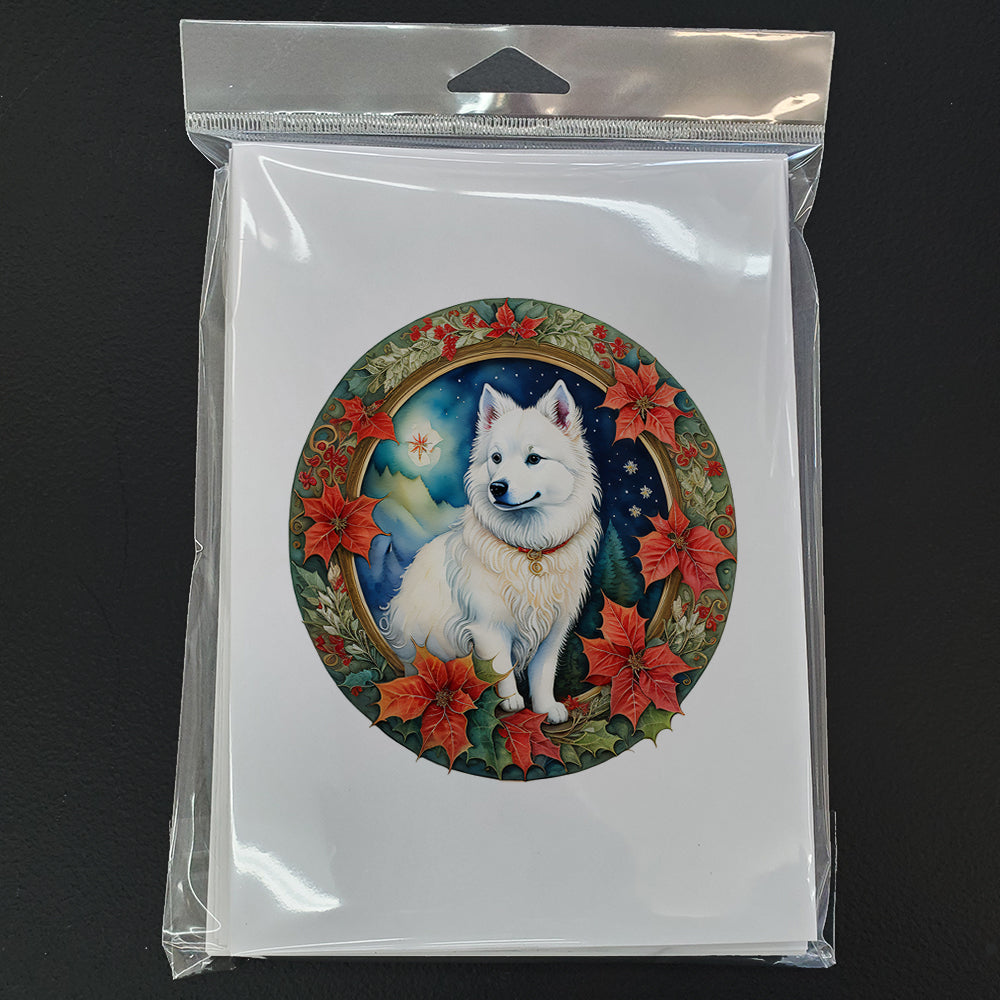 American Eskimo Christmas Flowers Greeting Cards Pack of 8 Blank Cards with Envelopes Whimsical A7 Size 5x7