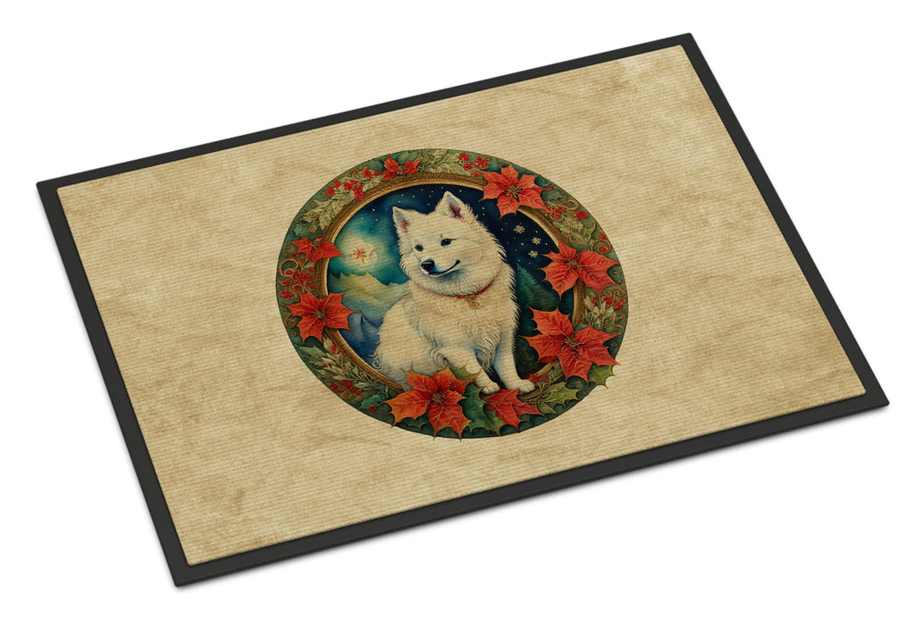 American Eskimo Christmas Flowers Doormat Indoor Outdoor 24H X 36W Front Door Mat Rugs for Entryway, Non Slip Washable Low Pile,