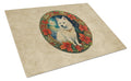 American Eskimo Christmas Flowers Cutting Board Tempered Glass Kitchen Cutting Surface, Heat Resistant Chopping, Non-Slip Feet, Food Prep & Serving