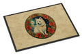 American Eskimo Christmas Flowers Doormat Indoor Outdoor 18H X 27W Front Door Mat Rugs for Entryway, Non Slip Washable