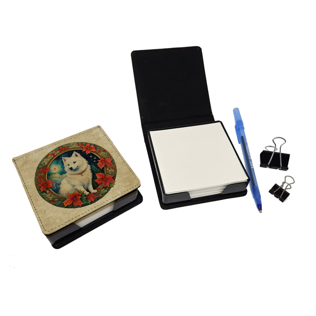 American Eskimo Christmas Flowers PU Leather Note Paper Holder with Artist-Designed Cover, Desk Accessory, Office Gift