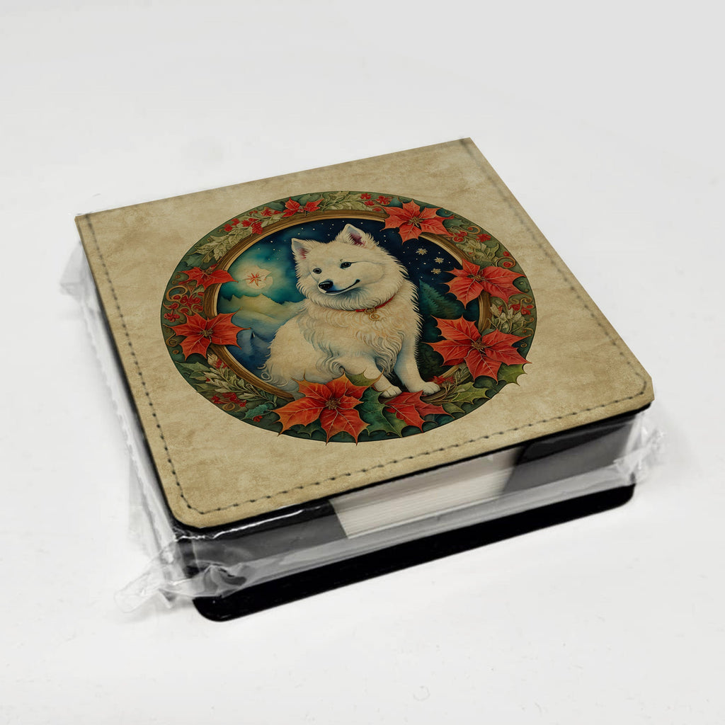 American Eskimo Christmas Flowers PU Leather Note Paper Holder with Artist-Designed Cover, Desk Accessory, Office Gift