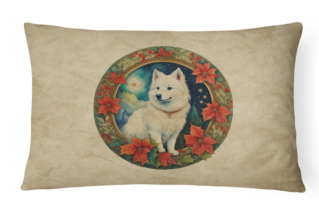 American Eskimo Christmas Flowers Decorative Throw Pillow 12x16 Indoor Outdoor Accent Cushion, Fabric Cover with Insert for Sofa, Bed, Porch & Living Room