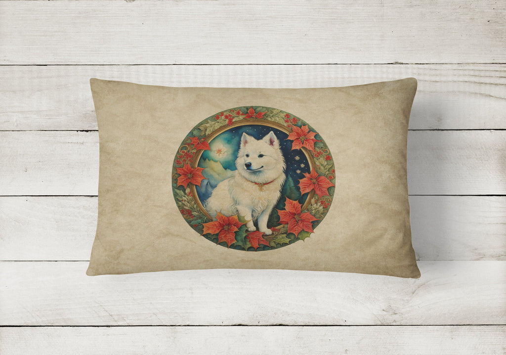 American Eskimo Christmas Flowers Decorative Throw Pillow 12x16 Indoor Outdoor Accent Cushion, Fabric Cover with Insert for Sofa, Bed, Porch & Living Room