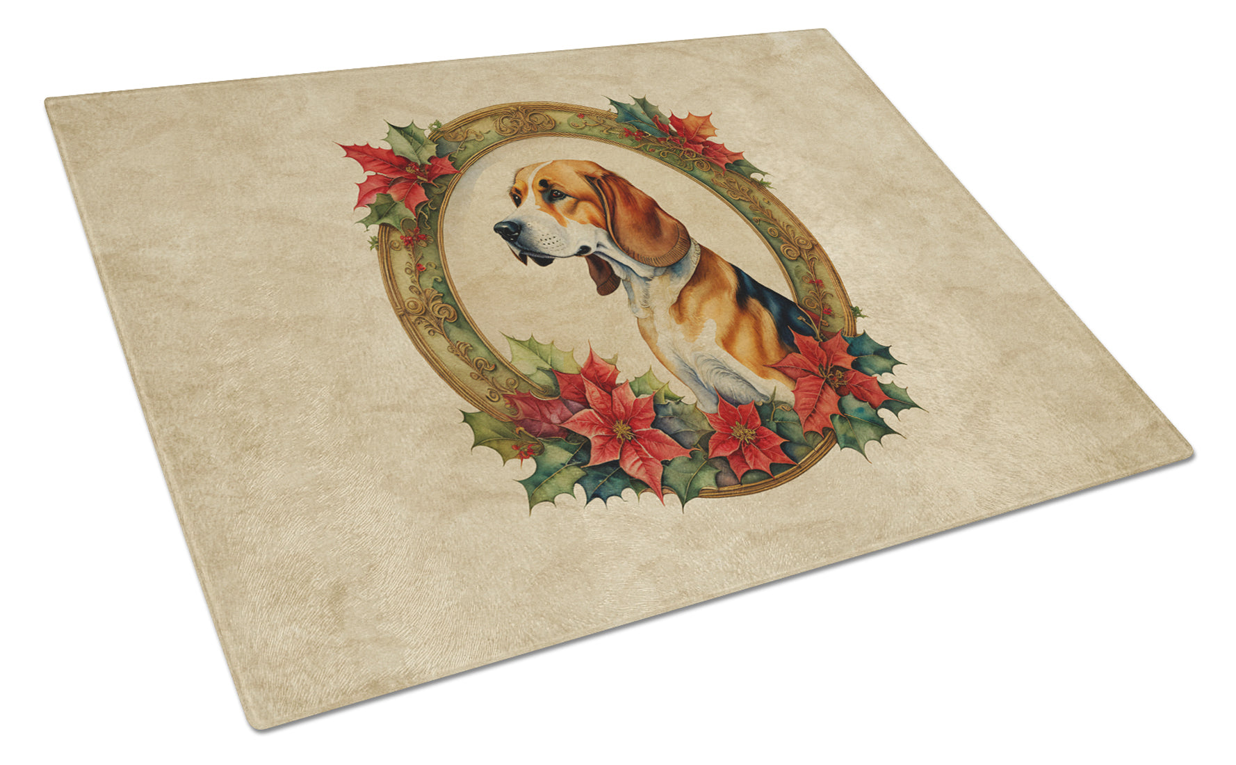 American Foxhound Christmas Flowers Cutting Board Tempered Glass Kitchen Cutting Surface, Heat Resistant Chopping, Non-Slip Feet, Food Prep & Serving