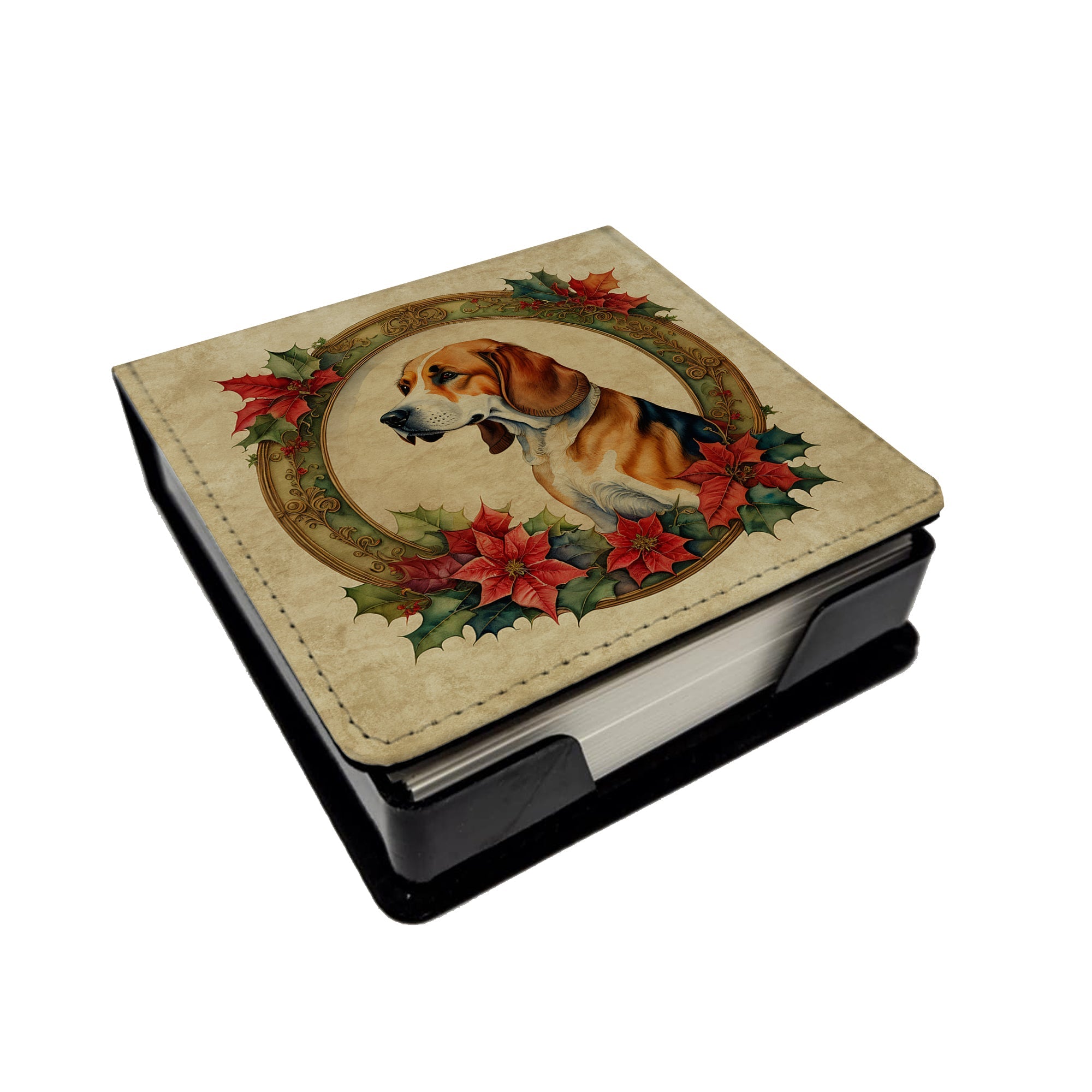 American Foxhound Christmas Flowers PU Leather Note Paper Holder with Artist-Designed Cover, Desk Accessory, Office Gift