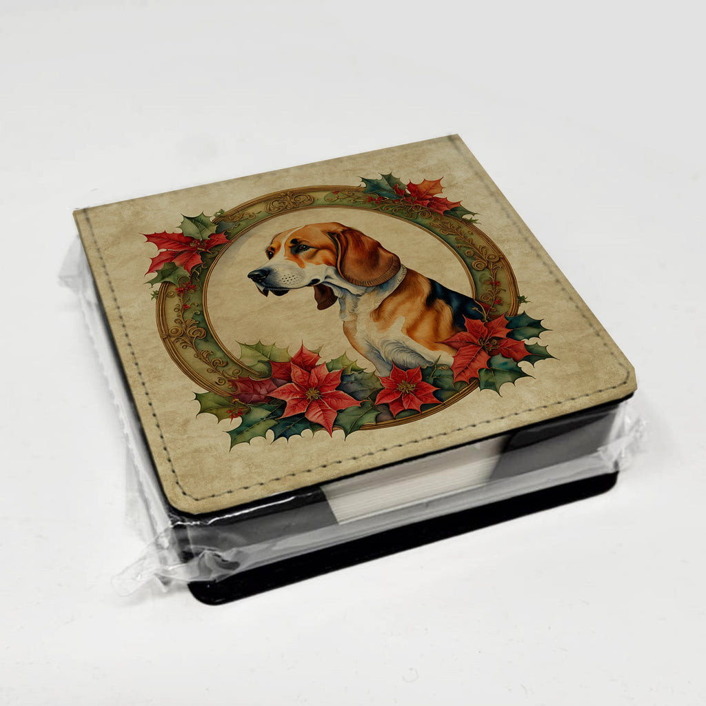 American Foxhound Christmas Flowers PU Leather Note Paper Holder with Artist-Designed Cover, Desk Accessory, Office Gift