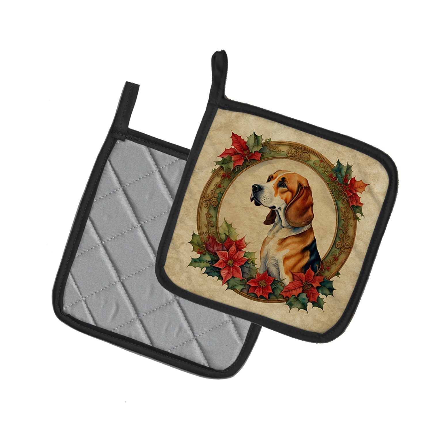 American Foxhound Christmas Flowers Pot Holder Set of 2 Heat Resistant Quilted Hot Pads 7.5 x 7.5 Inch, Insulated Kitchen Trivets for Cooking & Baking
