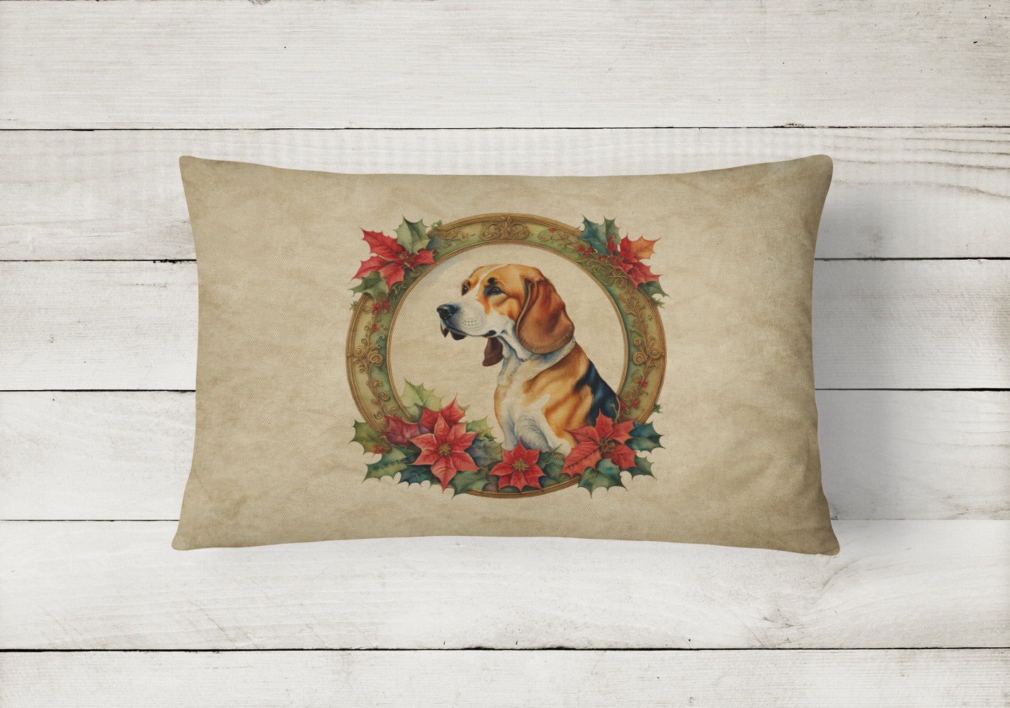 American Foxhound Christmas Flowers Decorative Throw Pillow 12x16 Indoor Outdoor Accent Cushion, Fabric Cover with Insert for Sofa, Bed, Porch & Living Room