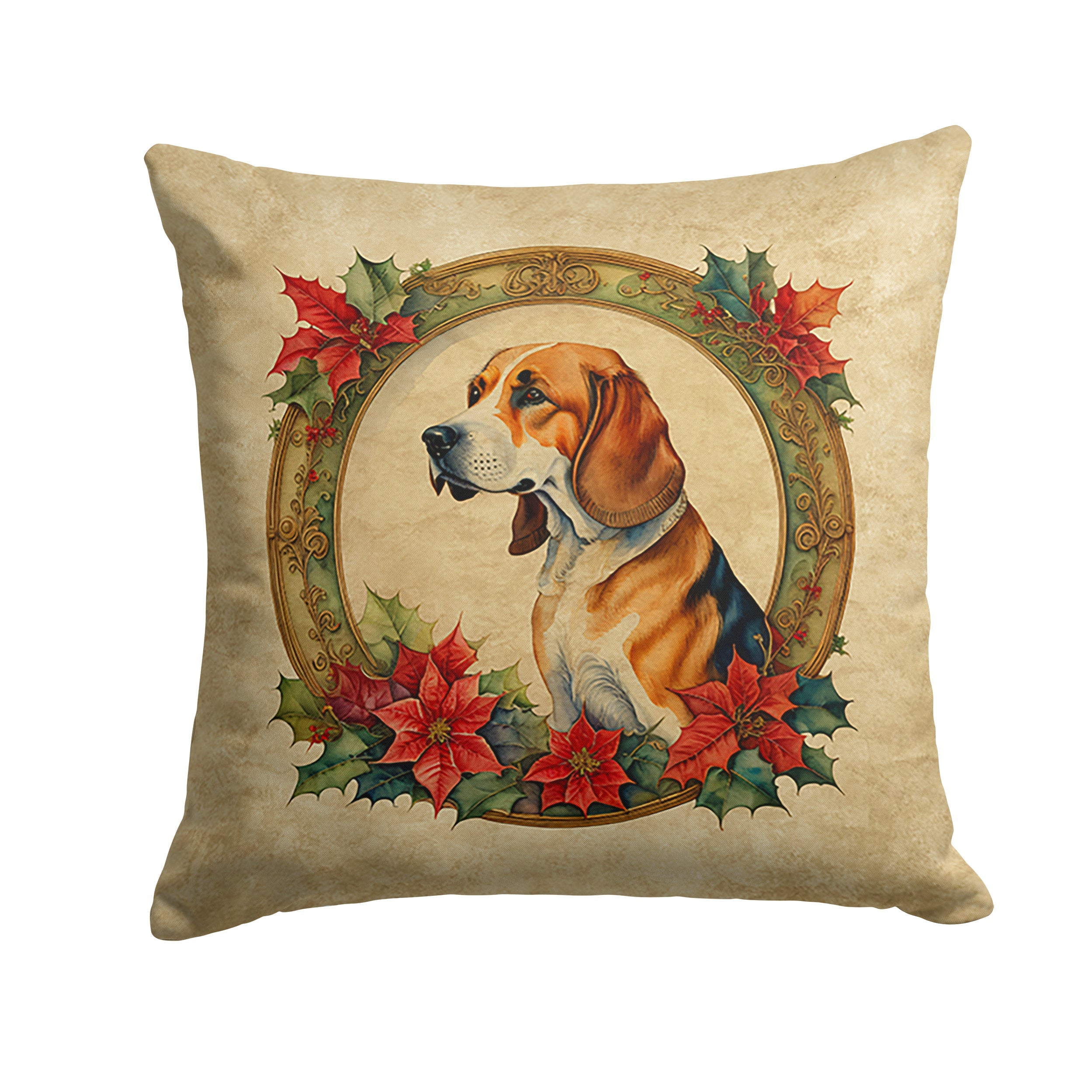 American Foxhound Christmas Flowers Decorative Throw Pillow 14x14 Indoor Outdoor Accent Cushion, Fabric Cover with Insert for Sofa, Bed, Porch & Living Room