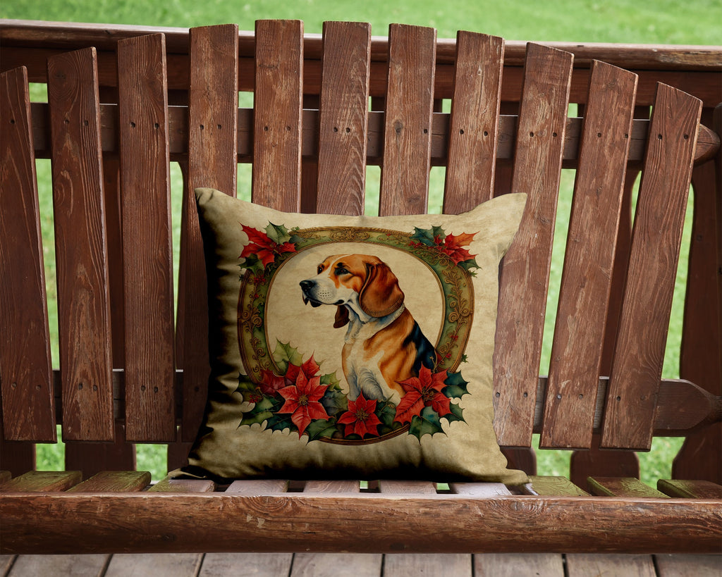 American Foxhound Christmas Flowers Decorative Throw Pillow 14x14 Indoor Outdoor Accent Cushion, Fabric Cover with Insert for Sofa, Bed, Porch & Living Room
