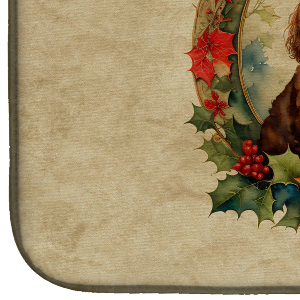 American Water Spaniel Christmas Flowers Dish Drying Mat Absorbent Dish Drying Mat Pad for Kitchen Counter Dish Drainer Mat for Countertop, 14 x 21", Multicolor