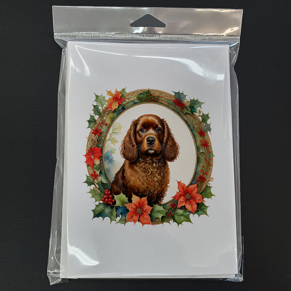 American Water Spaniel Christmas Flowers Greeting Cards Pack of 8 Blank Cards with Envelopes Whimsical A7 Size 5x7