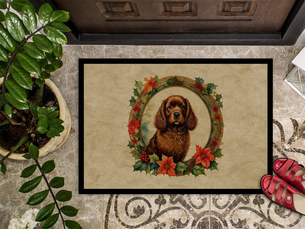 American Water Spaniel Christmas Flowers Doormat Indoor Outdoor 24H X 36W Front Door Mat Rugs for Entryway, Non Slip Washable Low Pile,