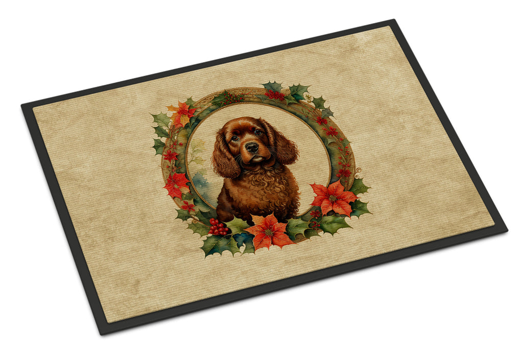 American Water Spaniel Christmas Flowers Doormat Indoor Outdoor 18H X 27W Front Door Mat Rugs for Entryway, Non Slip Washable