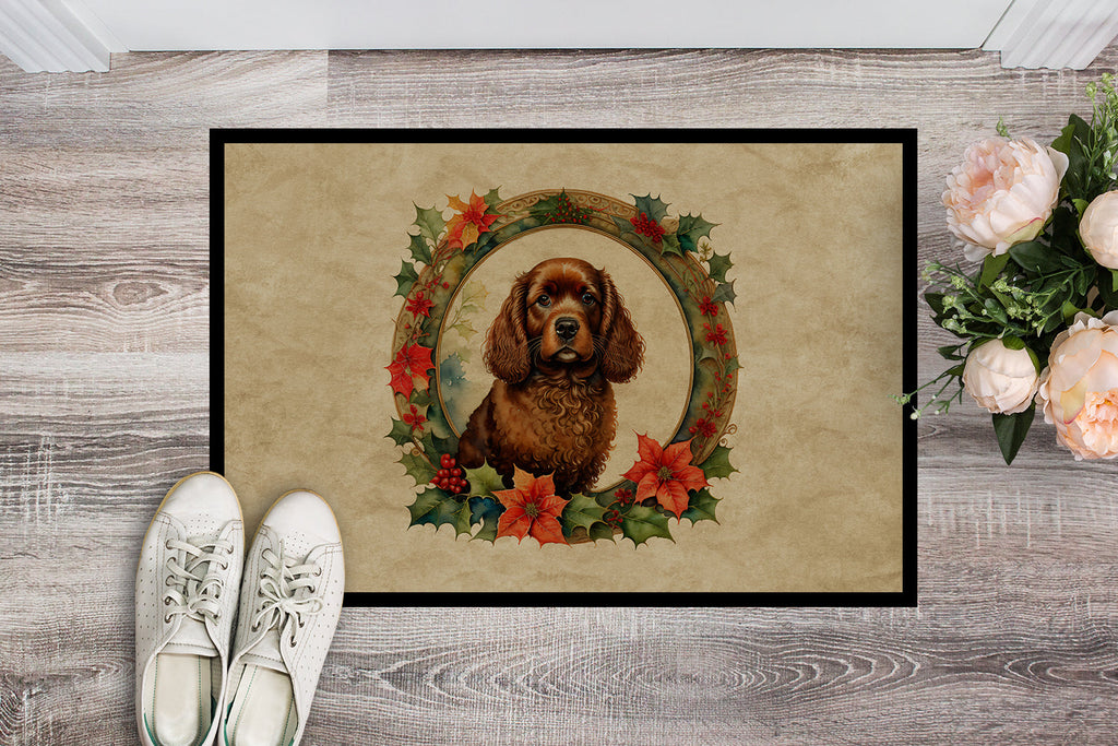 American Water Spaniel Christmas Flowers Doormat Indoor Outdoor 18H X 27W Front Door Mat Rugs for Entryway, Non Slip Washable
