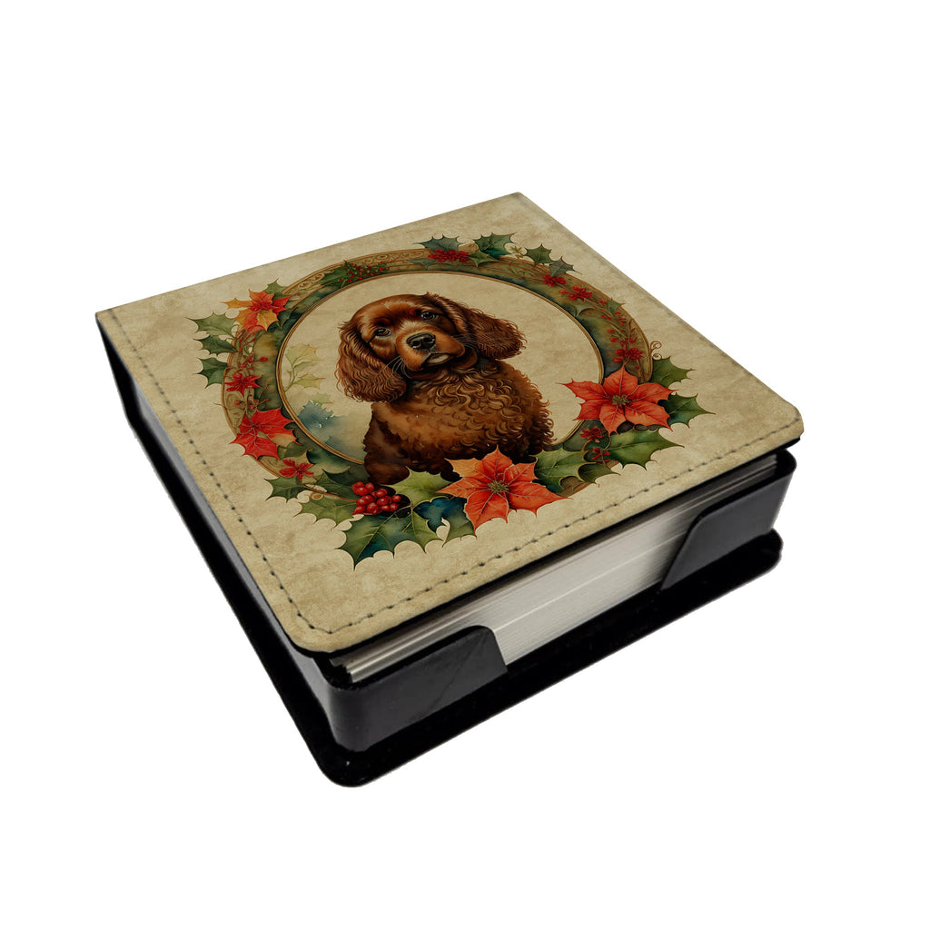 American Water Spaniel Christmas Flowers PU Leather Note Paper Holder with Artist-Designed Cover, Desk Accessory, Office Gift