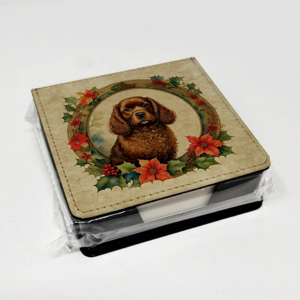 American Water Spaniel Christmas Flowers PU Leather Note Paper Holder with Artist-Designed Cover, Desk Accessory, Office Gift