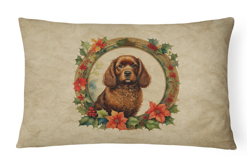 American Water Spaniel Christmas Flowers Decorative Throw Pillow 12x16 Indoor Outdoor Accent Cushion, Fabric Cover with Insert for Sofa, Bed, Porch & Living Room