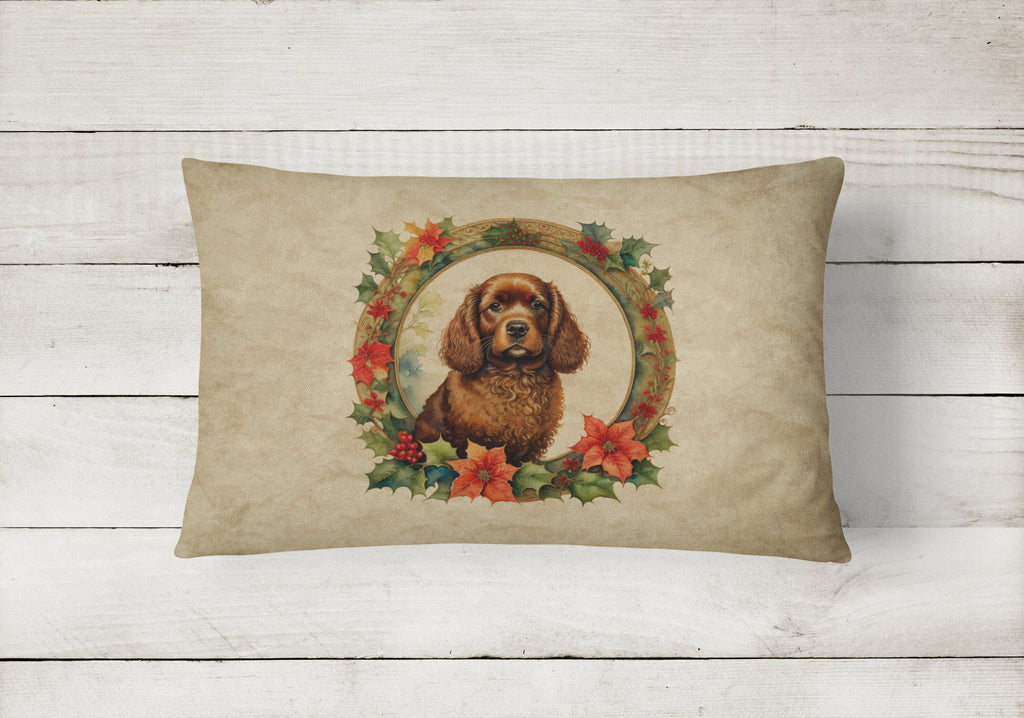 American Water Spaniel Christmas Flowers Decorative Throw Pillow 12x16 Indoor Outdoor Accent Cushion, Fabric Cover with Insert for Sofa, Bed, Porch & Living Room