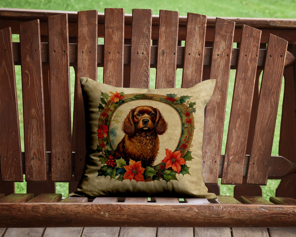 American Water Spaniel Christmas Flowers Decorative Throw Pillow 14x14 Indoor Outdoor Accent Cushion, Fabric Cover with Insert for Sofa, Bed, Porch & Living Room