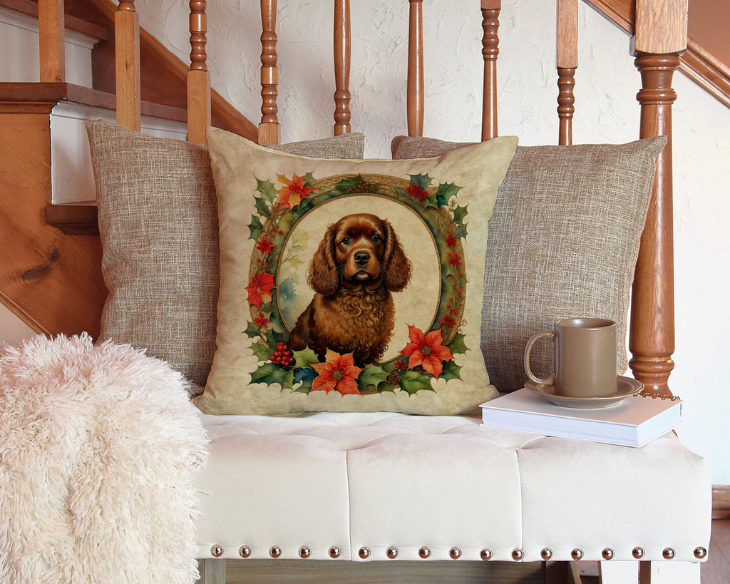 American Water Spaniel Christmas Flowers Decorative Throw Pillow 14x14 Indoor Outdoor Accent Cushion, Fabric Cover with Insert for Sofa, Bed, Porch & Living Room