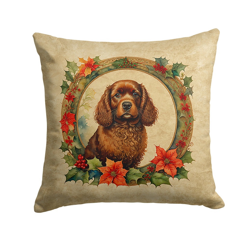 American Water Spaniel Christmas Flowers Decorative Throw Pillow 18x18 Indoor Outdoor Accent Cushion, Fabric Cover with Insert for Sofa, Bed, Porch & Living Room