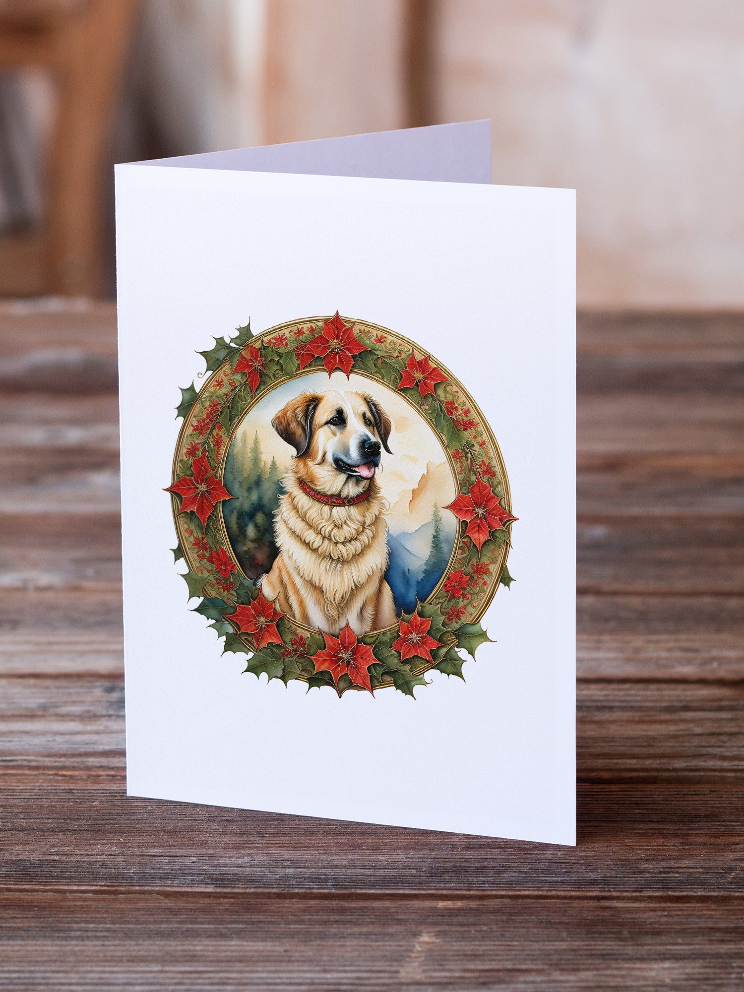 Anatolian Shepherd Dog Christmas Flowers Greeting Cards Pack of 8 Blank Cards with Envelopes Whimsical A7 Size 5x7
