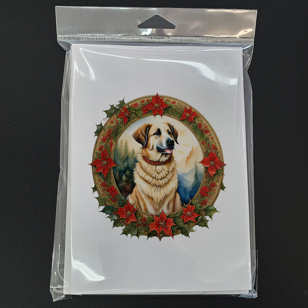 Anatolian Shepherd Dog Christmas Flowers Greeting Cards Pack of 8 Blank Cards with Envelopes Whimsical A7 Size 5x7