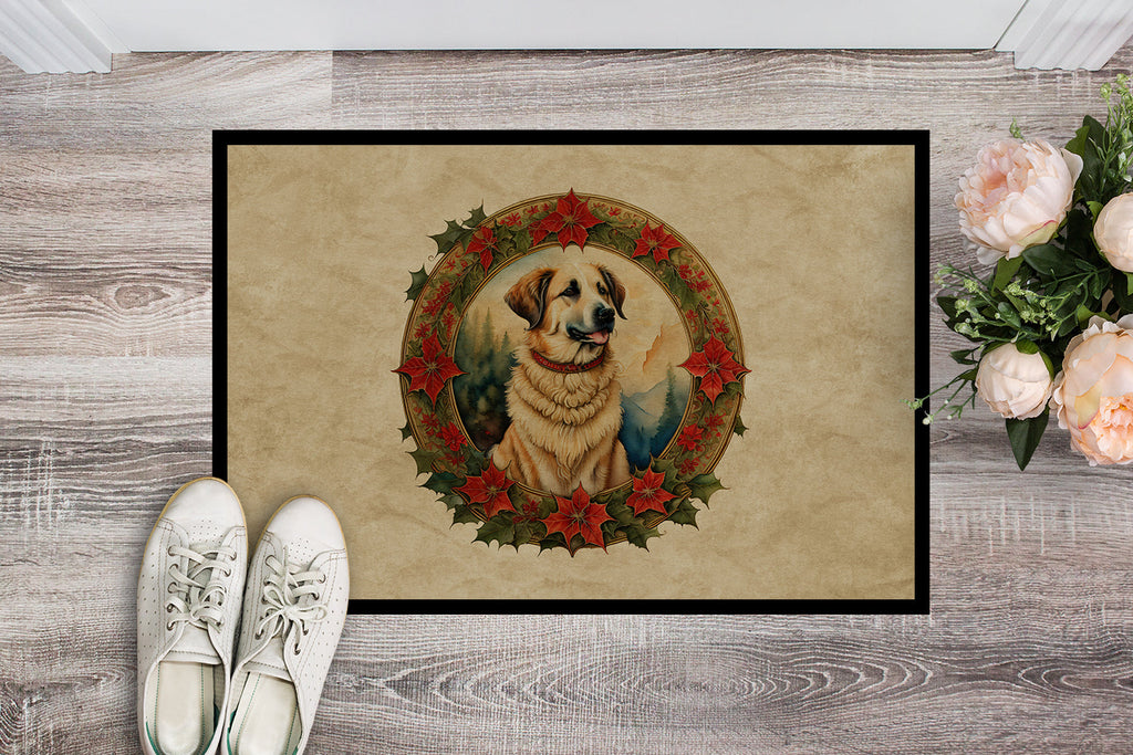 Anatolian Shepherd Dog Christmas Flowers Doormat Indoor Outdoor 24H X 36W Front Door Mat Rugs for Entryway, Non Slip Washable Low Pile,