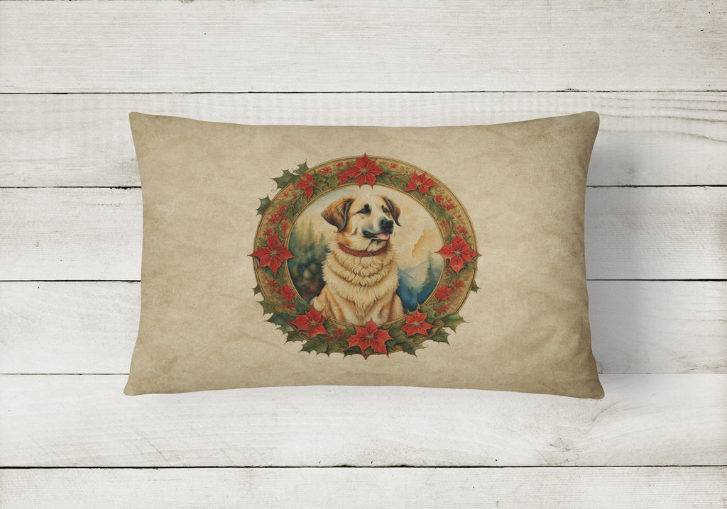 Anatolian Shepherd Dog Christmas Flowers Decorative Throw Pillow 12x16 Indoor Outdoor Accent Cushion, Fabric Cover with Insert for Sofa, Bed, Porch & Living Room