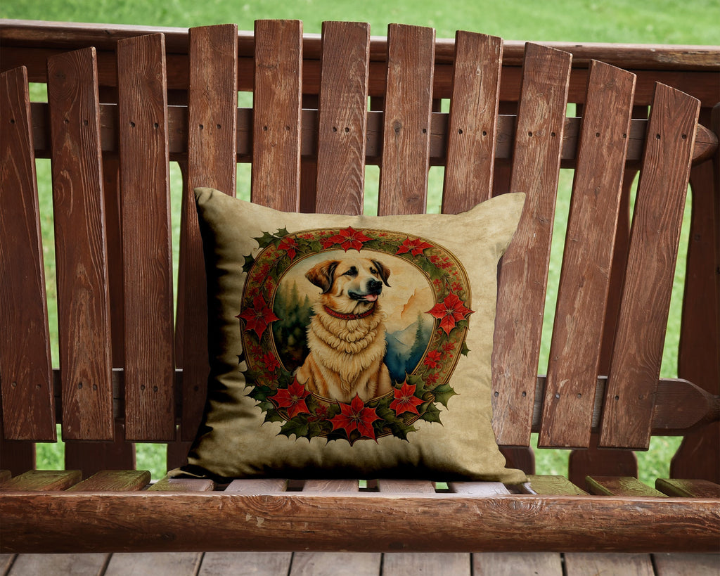 Anatolian Shepherd Dog Christmas Flowers Decorative Throw Pillow 14x14 Indoor Outdoor Accent Cushion, Fabric Cover with Insert for Sofa, Bed, Porch & Living Room