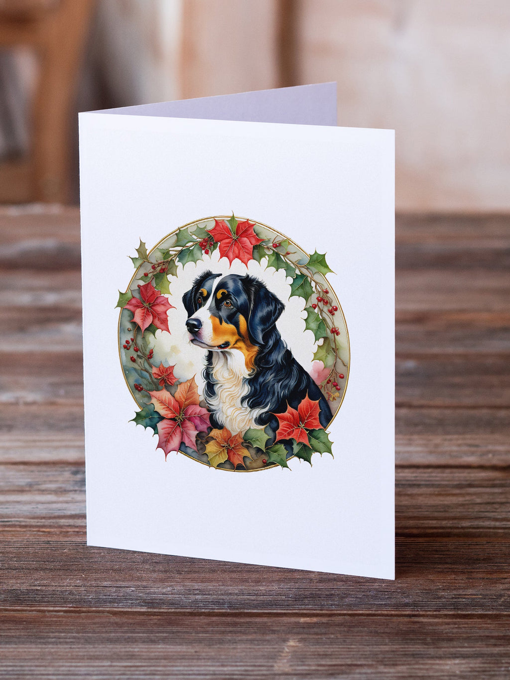 Appenzeller Sennenhund Christmas Flowers Greeting Cards Pack of 8 Blank Cards with Envelopes Whimsical A7 Size 5x7