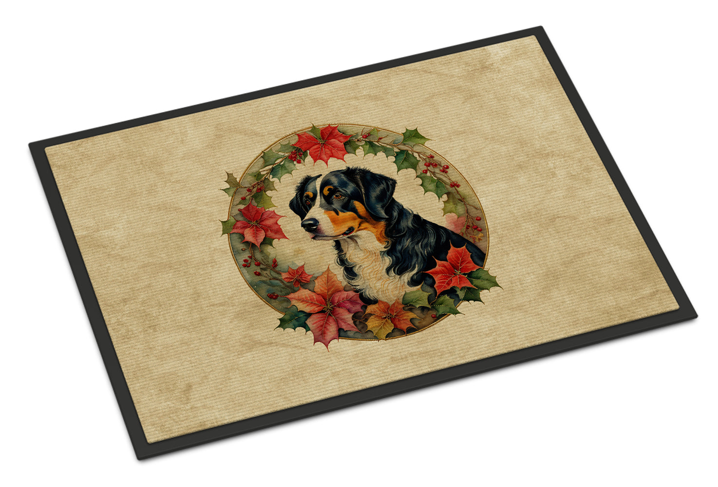 Appenzeller Sennenhund Christmas Flowers Doormat Indoor Outdoor 24H X 36W Front Door Mat Rugs for Entryway, Non Slip Washable Low Pile,