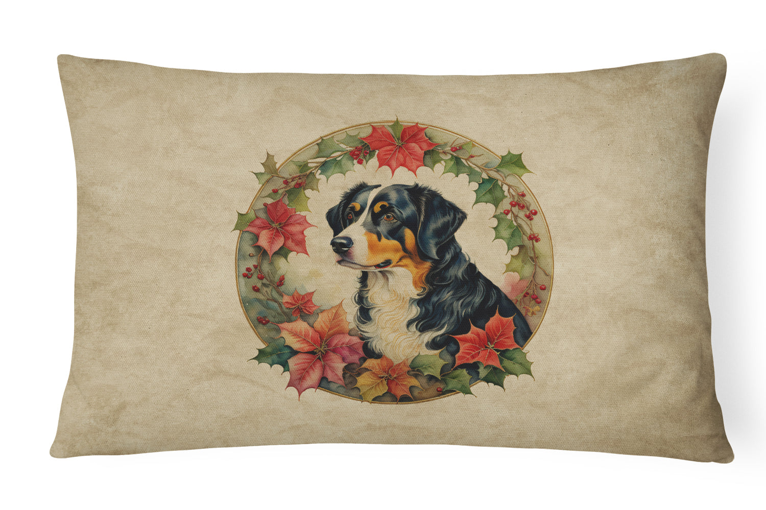 Appenzeller Sennenhund Christmas Flowers Decorative Throw Pillow 12x16 Indoor Outdoor Accent Cushion, Fabric Cover with Insert for Sofa, Bed, Porch & Living Room