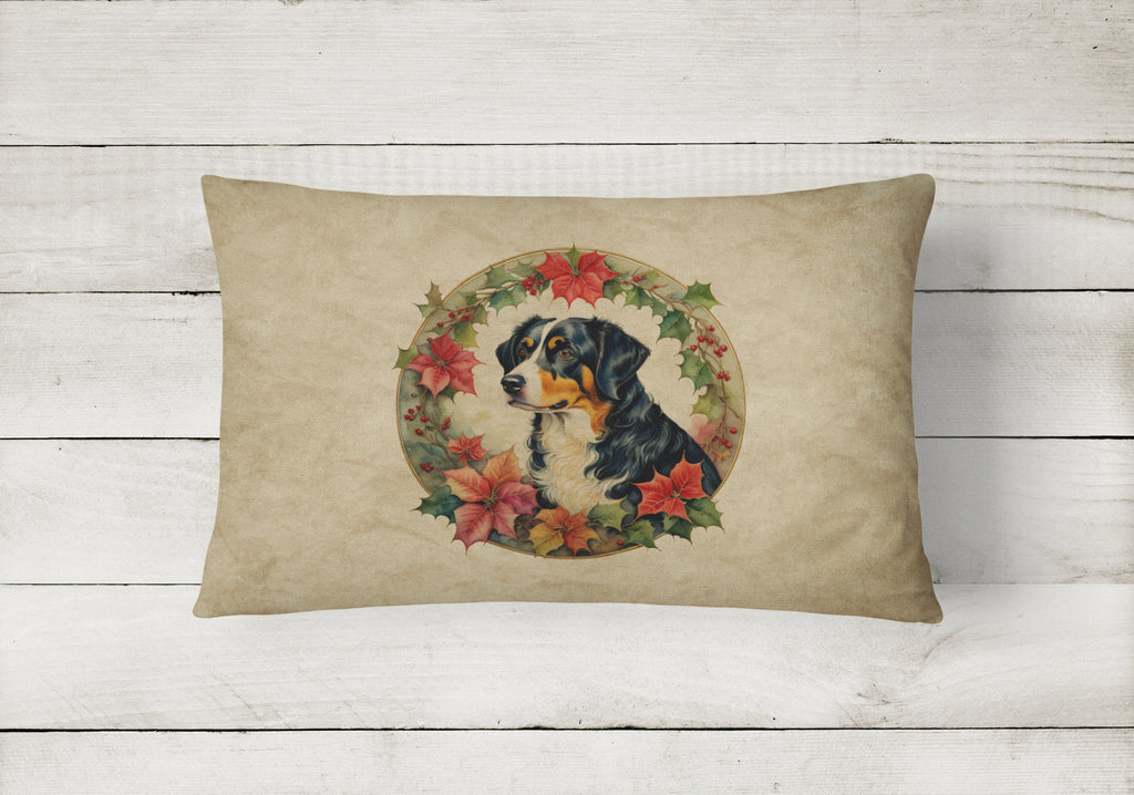 Appenzeller Sennenhund Christmas Flowers Decorative Throw Pillow 12x16 Indoor Outdoor Accent Cushion, Fabric Cover with Insert for Sofa, Bed, Porch & Living Room