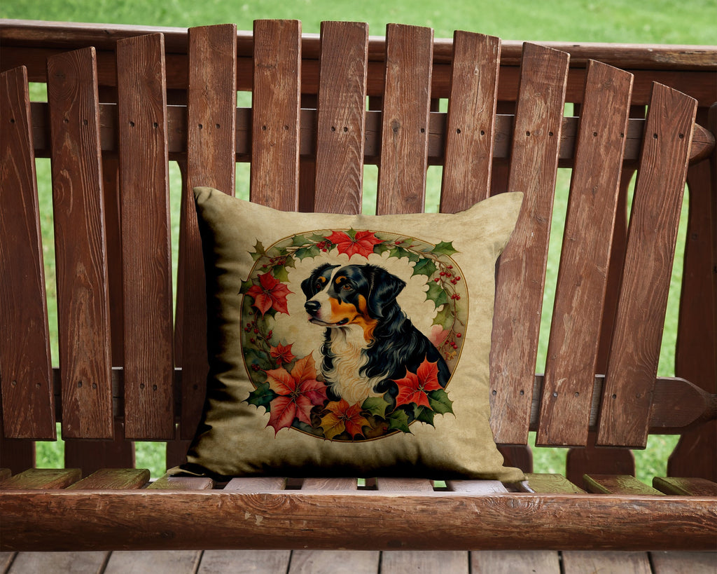 Appenzeller Sennenhund Christmas Flowers Decorative Throw Pillow 14x14 Indoor Outdoor Accent Cushion, Fabric Cover with Insert for Sofa, Bed, Porch & Living Room