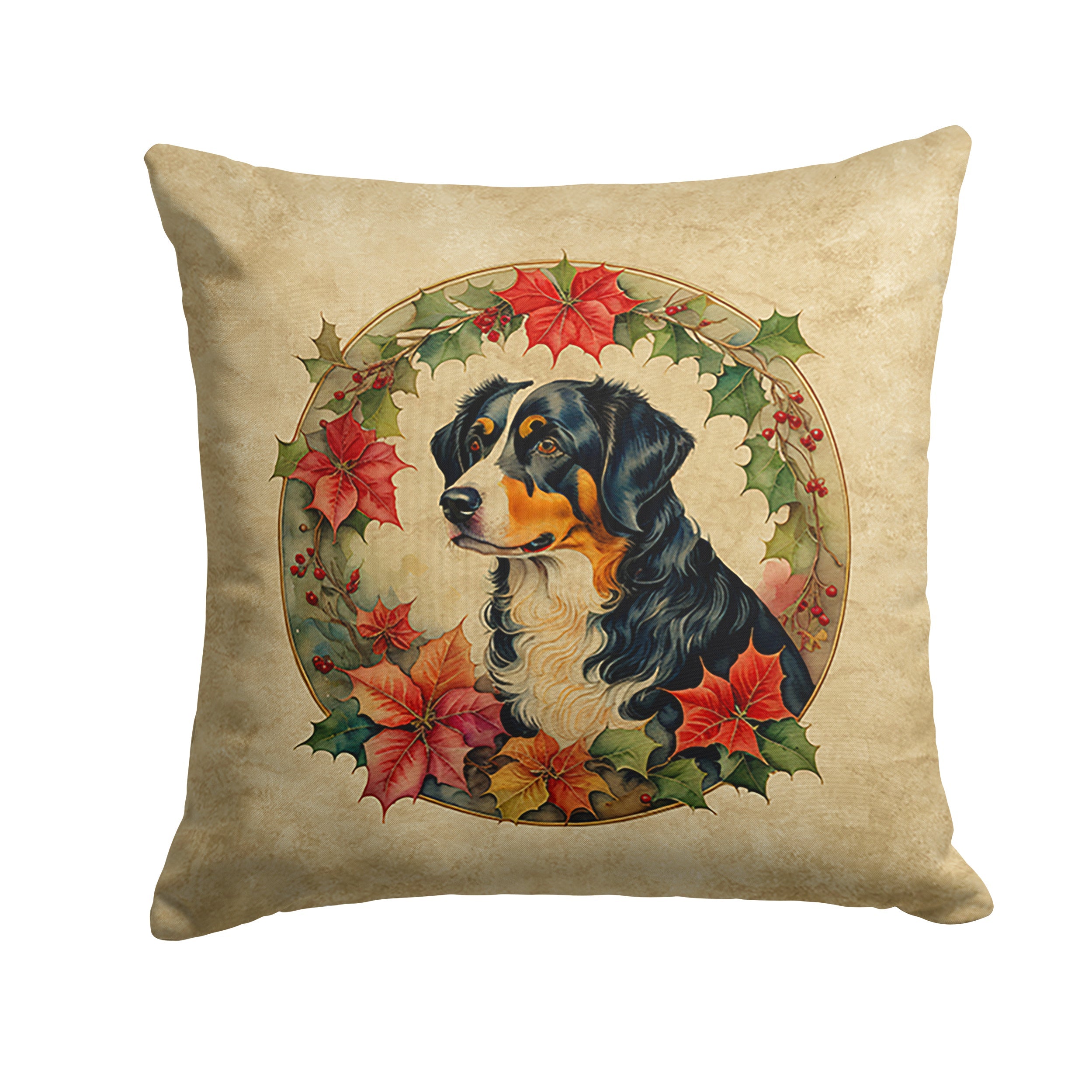 Appenzeller Sennenhund Christmas Flowers Decorative Throw Pillow 18x18 Indoor Outdoor Accent Cushion, Fabric Cover with Insert for Sofa, Bed, Porch & Living Room
