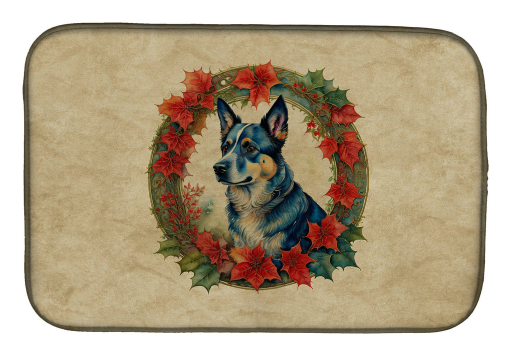 Australian Cattle Dog Christmas Flowers Dish Drying Mat Absorbent Dish Drying Mat Pad for Kitchen Counter Dish Drainer Mat for Countertop, 14 x 21", Multicolor