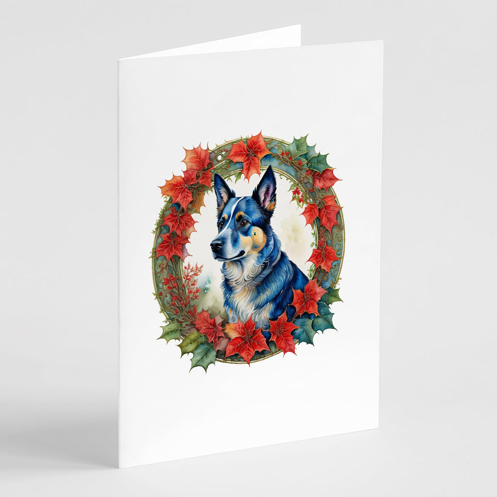 Australian Cattle Dog Christmas Flowers Greeting Cards Pack of 8 Blank Cards with Envelopes Whimsical A7 Size 5x7