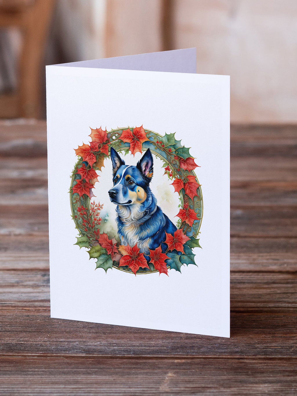 Australian Cattle Dog Christmas Flowers Greeting Cards Pack of 8 Blank Cards with Envelopes Whimsical A7 Size 5x7